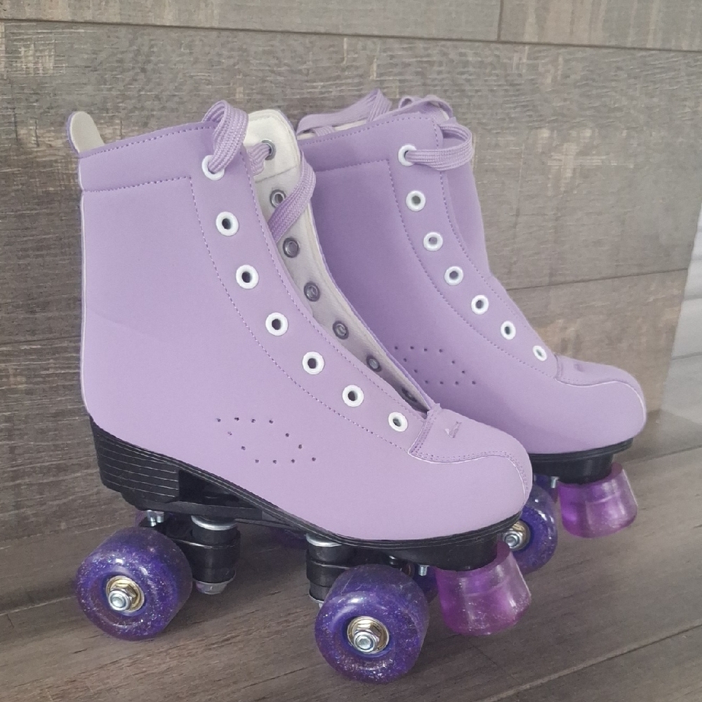 Purple Roller Skates with Glitter Wheels
